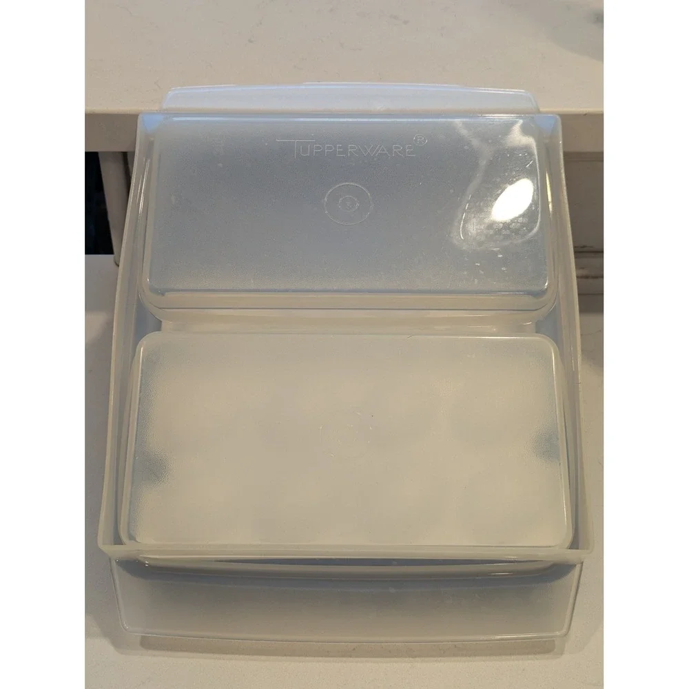 Tupperware Deviled Egg Carrier 16 Slot Blue Lid Clear Base Removable Trays 722-4